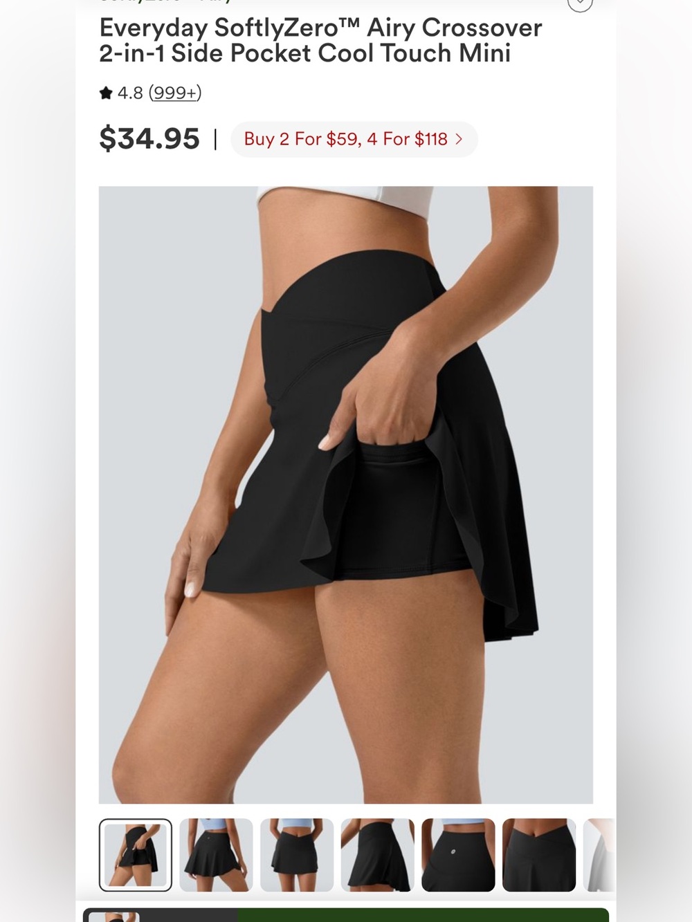 HALARA Black High-Waist Skort with Hidden Pocket